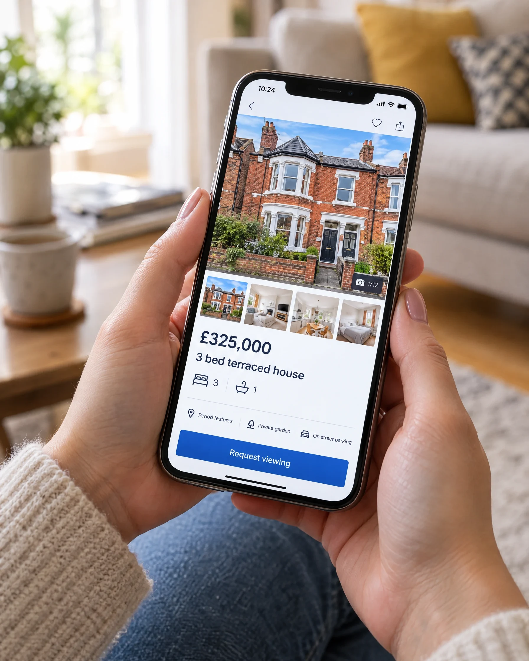 A buyer viewing a property listing on a phone